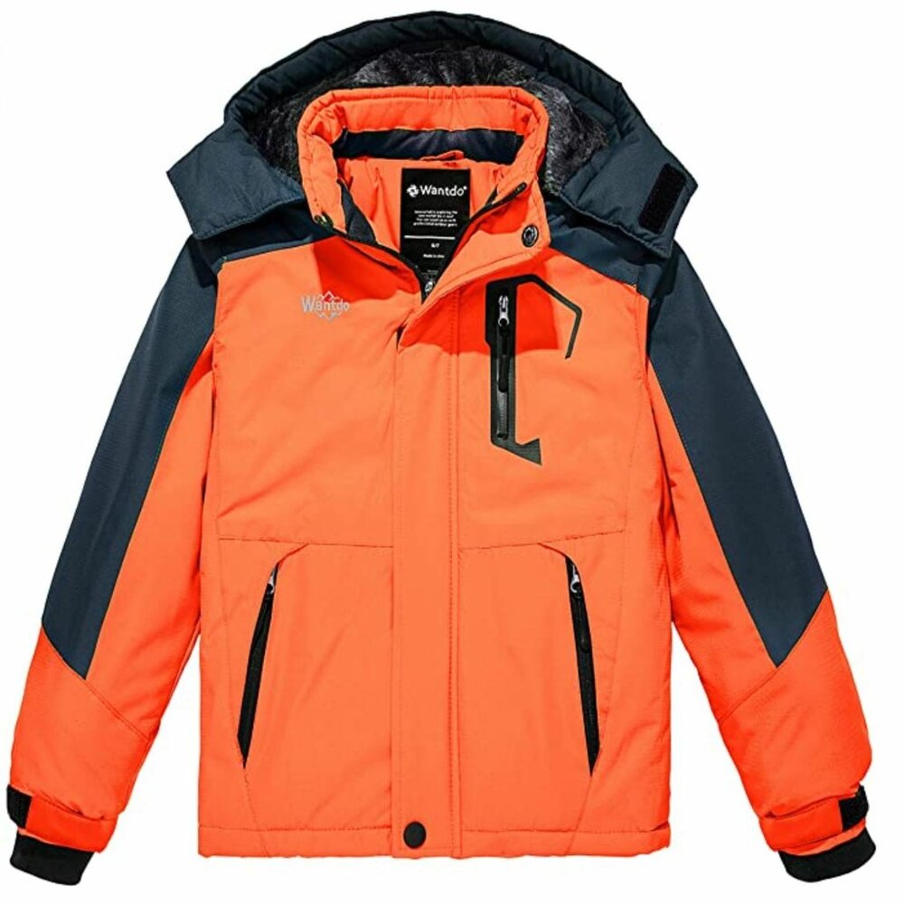 Boy's Waterproof Ski Snowboarding Fleece Jackets Thick Warm: Orange - Size 14/16